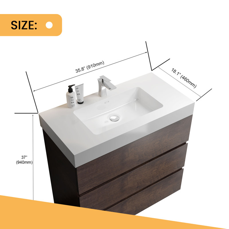 Meuble-lavabo sur pied simple 35,8 po avec plateau en résine Mcauthor, Noyer
