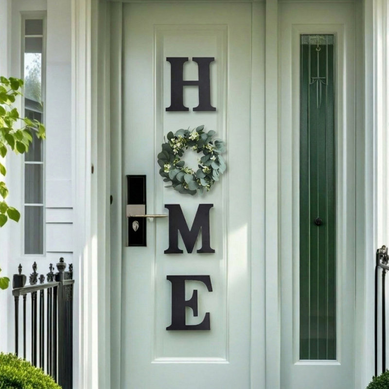 Maison de campagne en bois avec lettres interchangeables Farmhouse, Chalkboard Black, Fleur d'eucalyptus