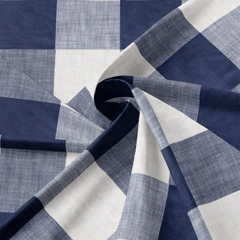 Walker Buffalo Indigo/Ivory Cotton Pinch Pleat Drapery Panel Set of 2, 40" W x 132" L