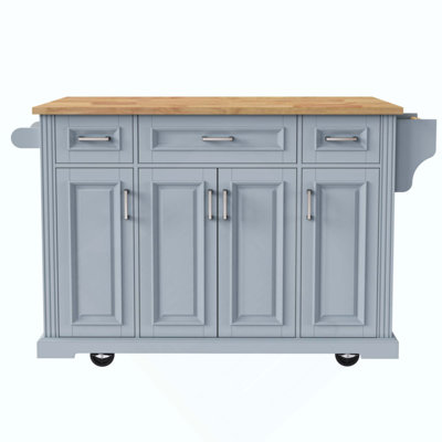 Kitchen Island With Rubber Wood Drop Leaf, Embossed Texture Rolling Kitchen Cart On 4 Wheels With 4 Doors And 3 Drawers, Kitchen Island With Storage For Kitchen, Dining Room