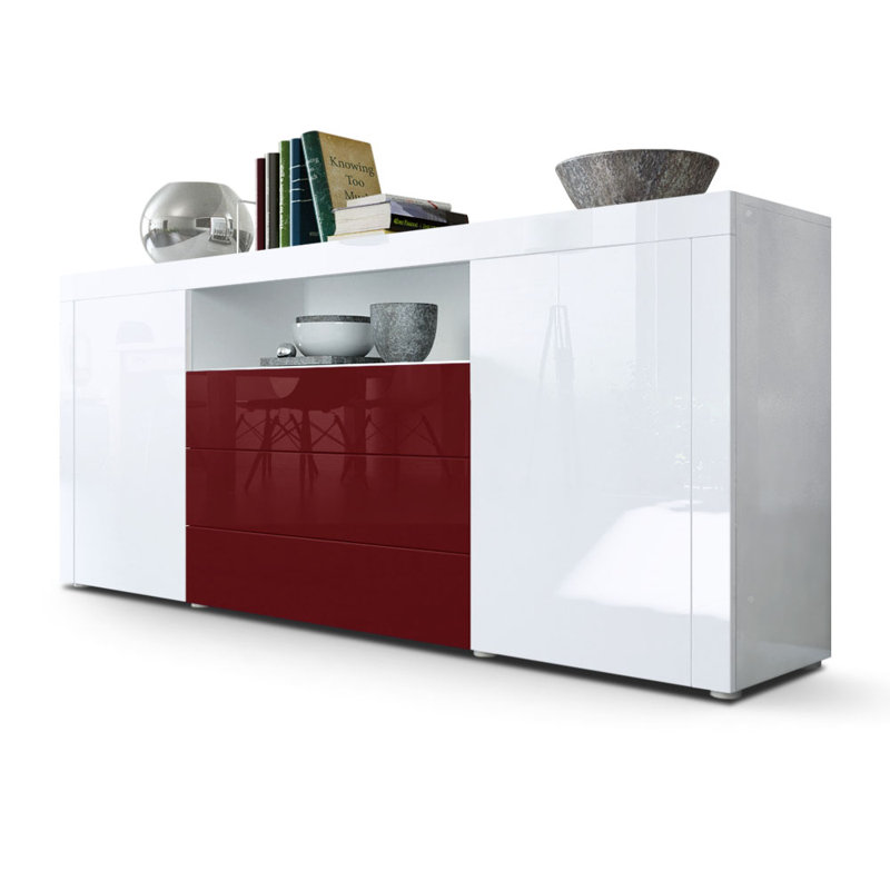 Aarib 167cm Sideboard, No, White (glossy)/Burgundy (glossy)