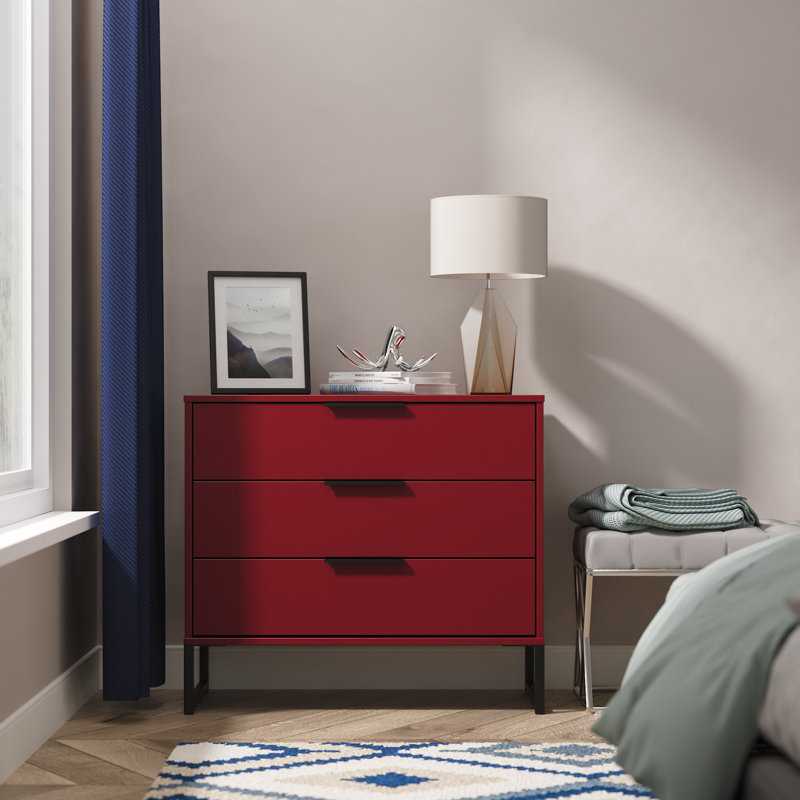 Bisceglia 77 cm W Chest of 3 Drawers, Red