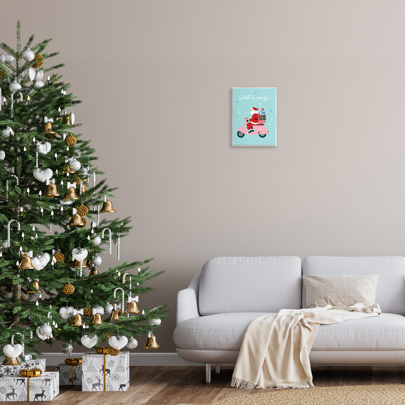 Santa on Moped Scooter Wall Plaque Art, design by Be Ni La