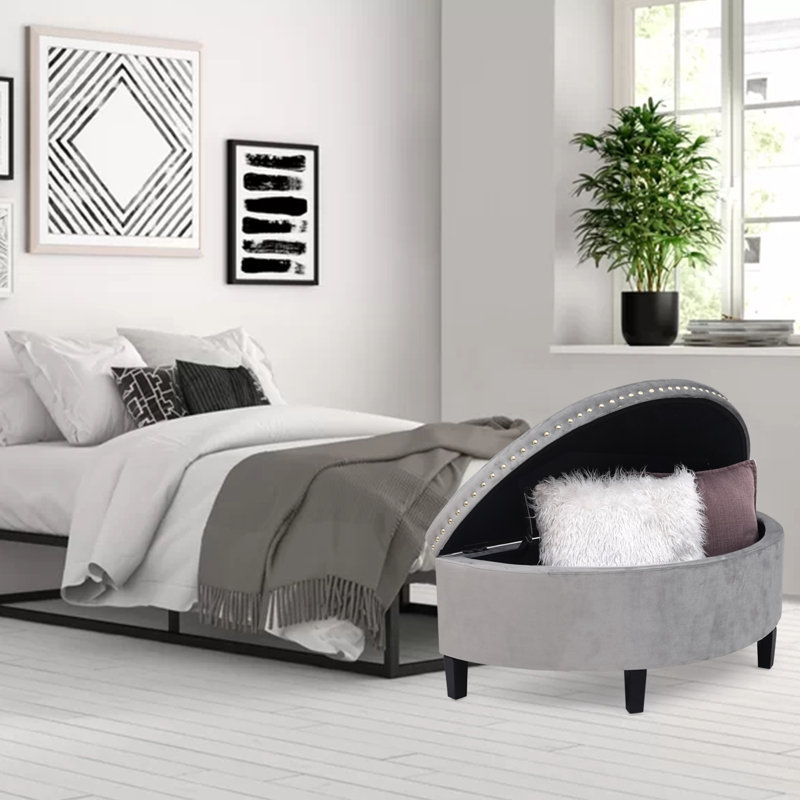 Roxann Upholstered Storage Bench, Light Grey