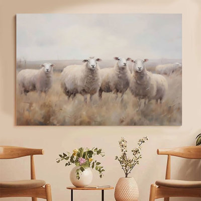 1Pc Framed Canvas Poster Print Sheep, Grassland Scenery, Impressionist Pastoral Style Wall Art Decor, Perfect for Room Decor Living Room Bedroom Office Kitchen Bathroom Home Decor, Ideal Home Wall Decoration Gift