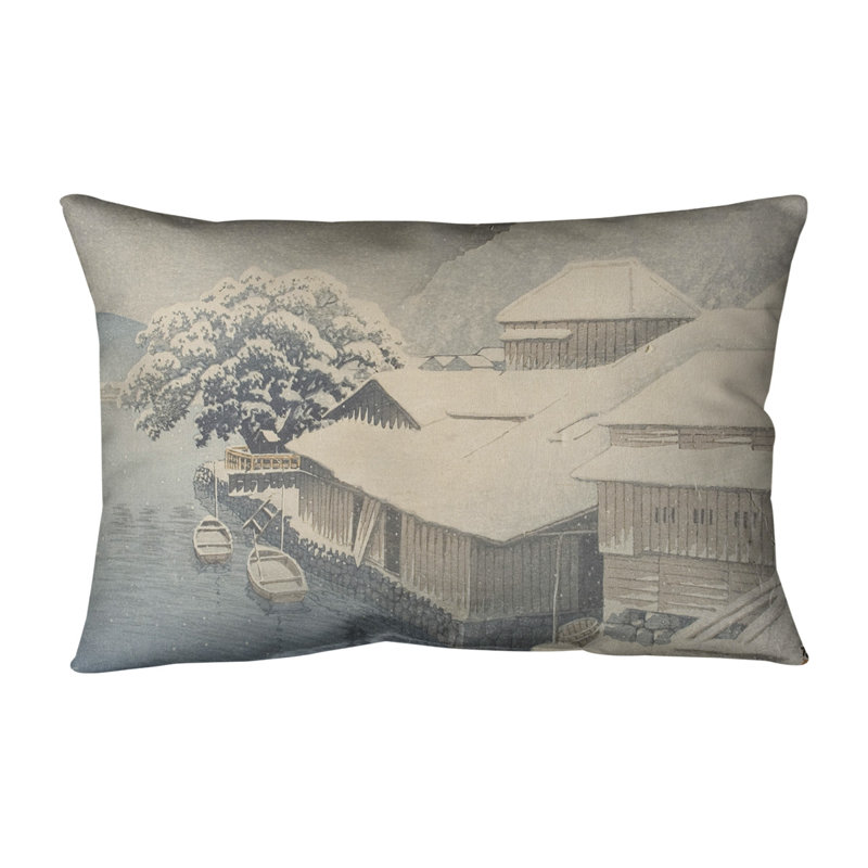 Coussin lombaire Ishinomaki, 10 po x 14 po, Bleu, Duvet synthétique