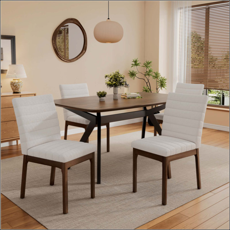 5-Pieces Upholstered Dining Set With Rubberwood Frame, 5