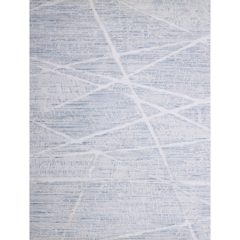 Tapis abstrait noué à la main ivoire / bleu sarcelle / bleu, Rectangle 12 pi x 15 pi