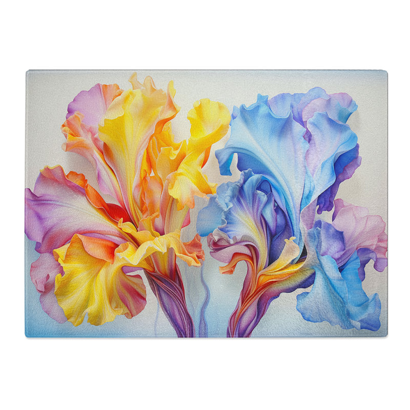 Iris Flower Watercolour No.2  Glass Chopping Board