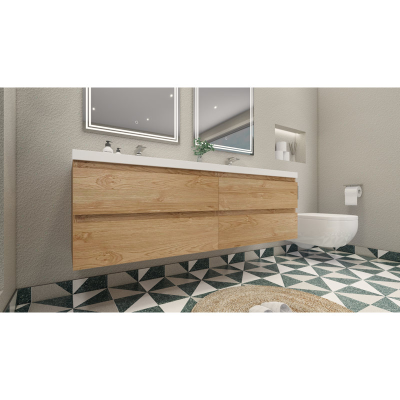Aylanna 72" Wall-Mounted Double Bathroom Vanity Set, New England Oak