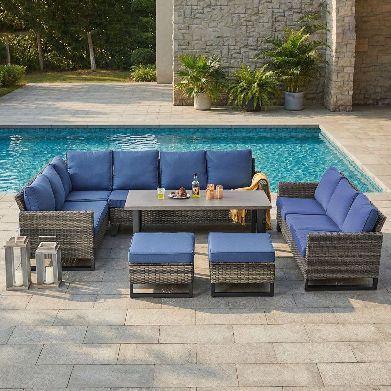 Ensemble de conversation modulaire avec coussins pour 10 personnes Ingvald, Bleu