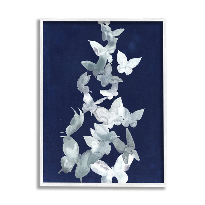 «Abstract Butterflies Swarm» encadré sur bois par Grace Popp, peinture, H 30 po x l 24 po x P 1,5 po