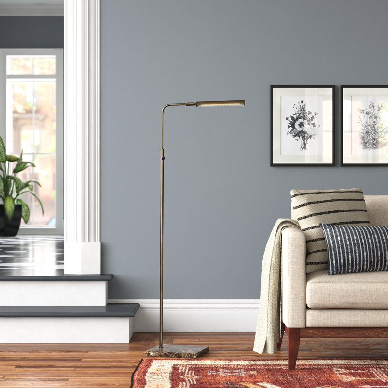 Antique Brass and Brown Marble LED Task Floor Lamp