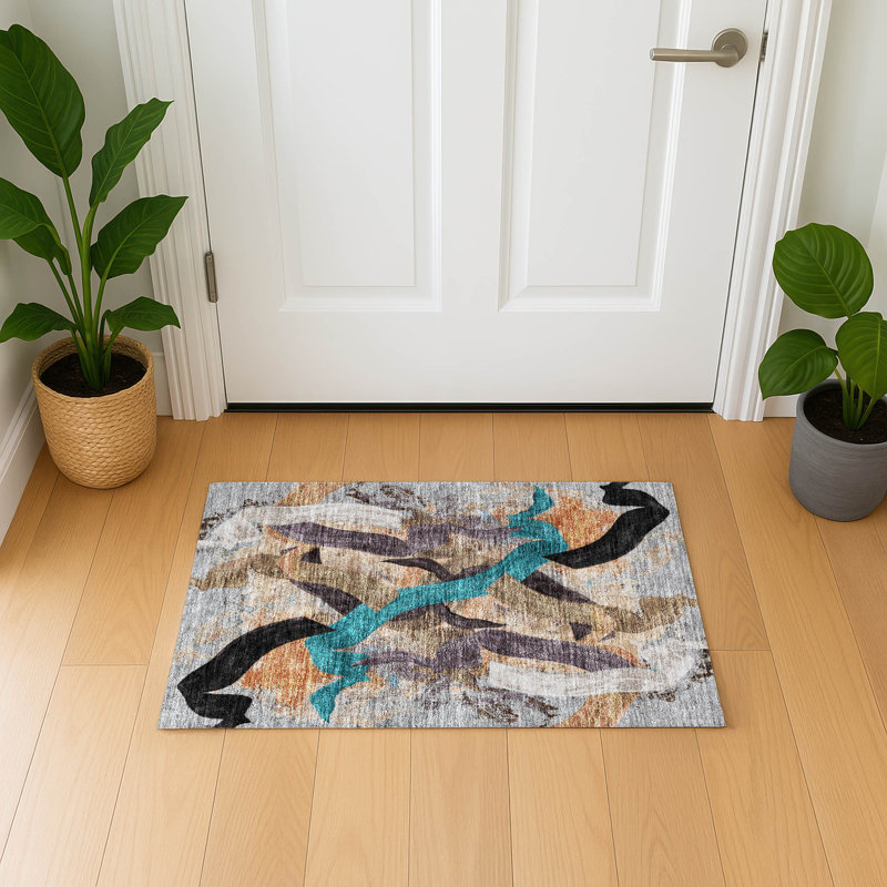 Premium Machine Washable Mayfield AMF2191 abstract Rug, 1'8" x 2'6", Gray
