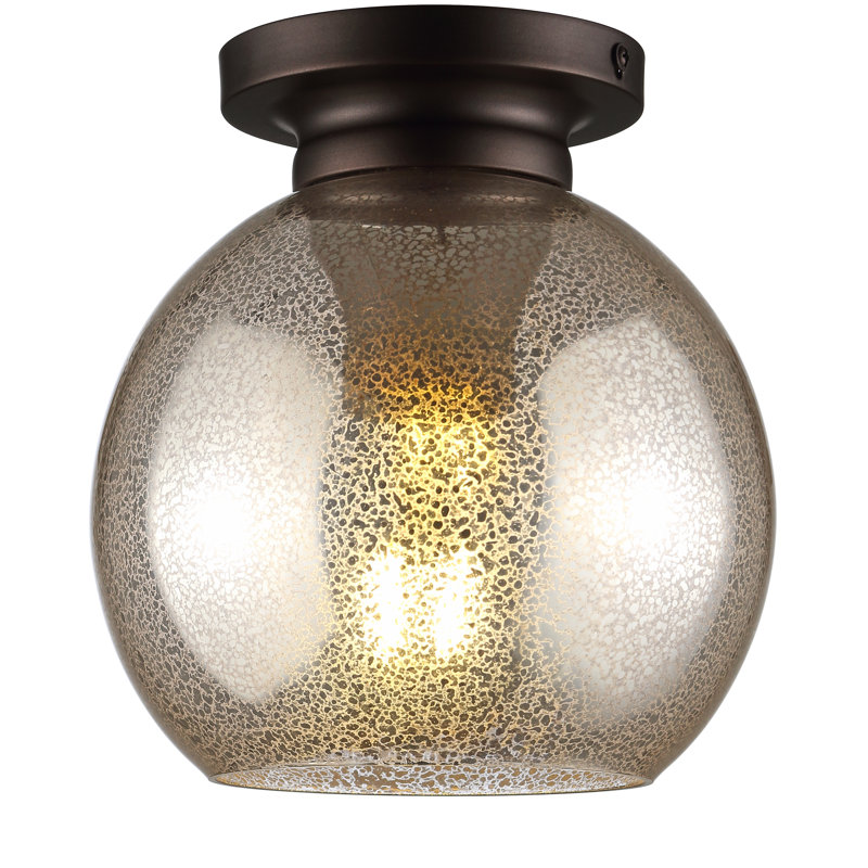 Plafonnier encastré 1 lumière 7,75 po Cearley, Verre à mercure et bronze huilé
