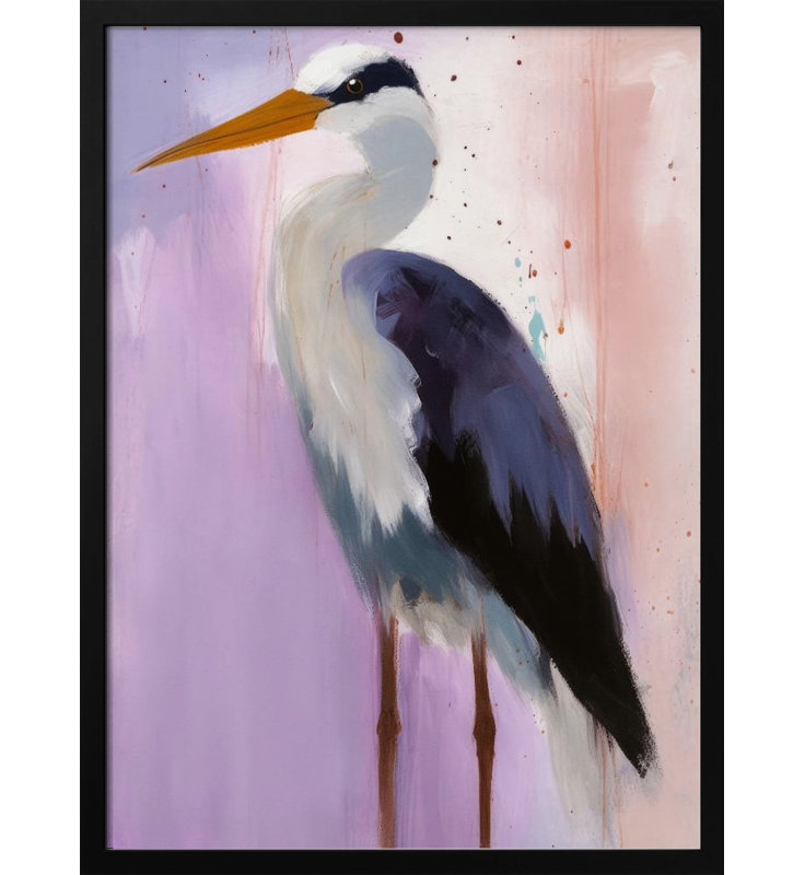 "Cigogne", art mural texturé encadré, Cadre noir, H 14 po x l 10 po