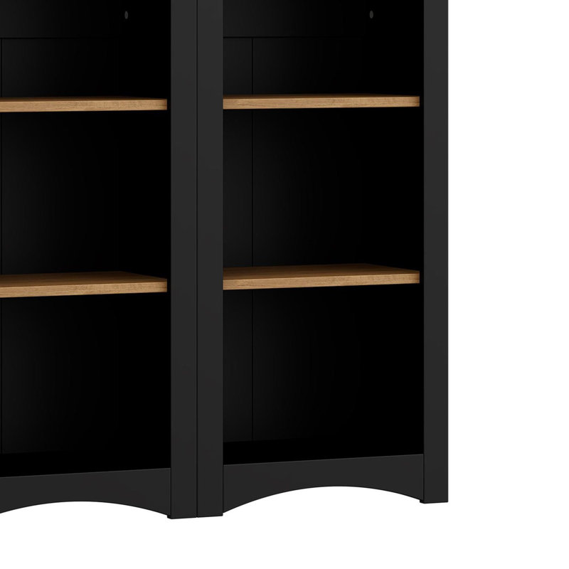 3-Piece Mid-Century Storage Cabinet Set With Bookshelf And Adjustable Shelves, Black
