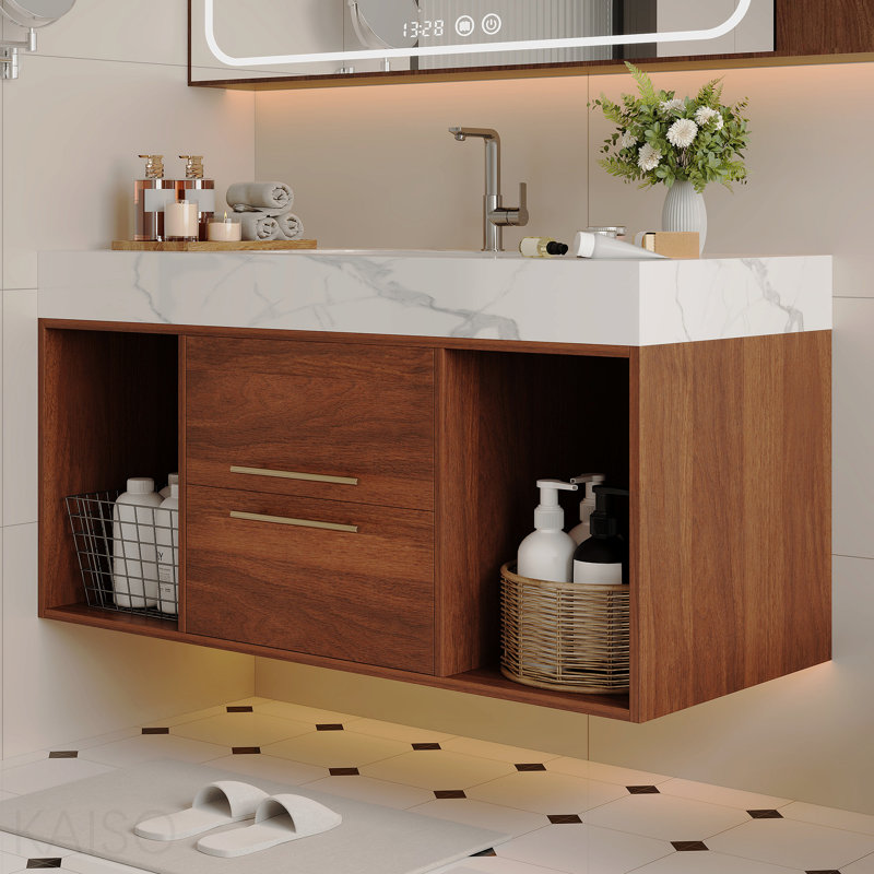 39.4 '' Floating Bathroom Vanity With Ceramic Sink,Wall Mounted Vanity 2 Soft Close Drawer And White Slate Top