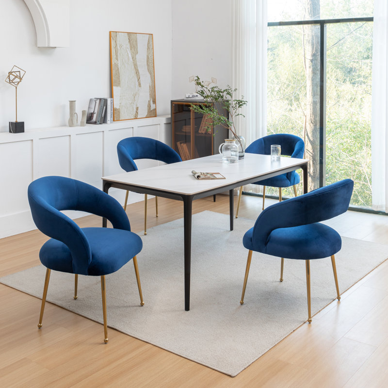 Chaise avec accoudoirs en velours Lokelani, 4, Bleu marine
