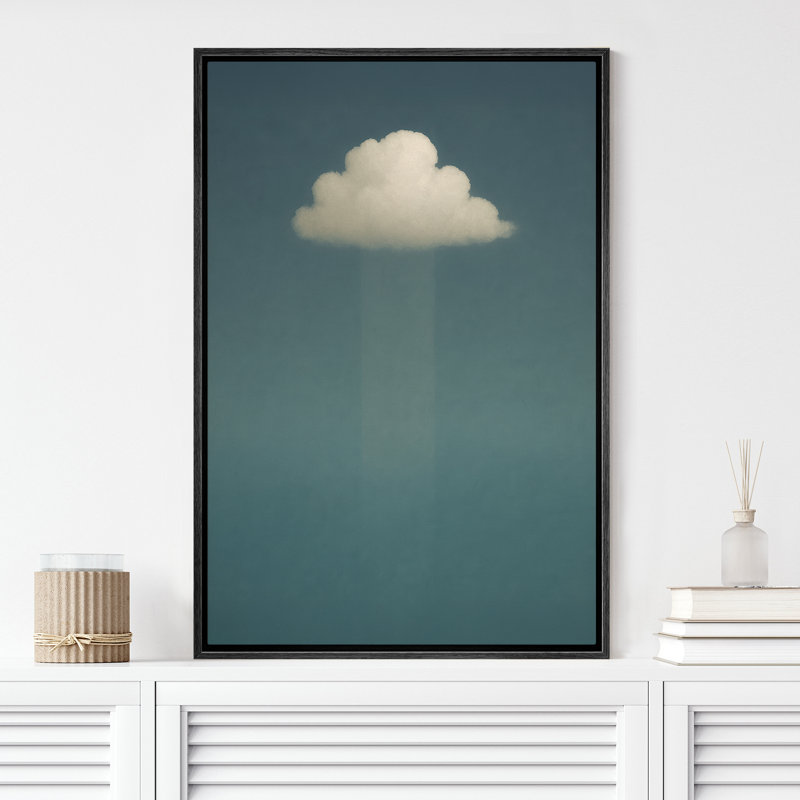 Nuage minimal sur fond bleu, décoration murale moderne, impression sur toile encadrée, H 24 po x l 16 po x P 1,5 po