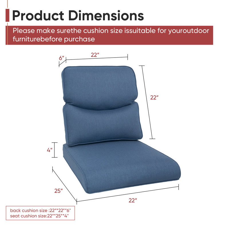 Schutt 4 - Piece Outdoor Seat / Back Cushion, Blue, 1