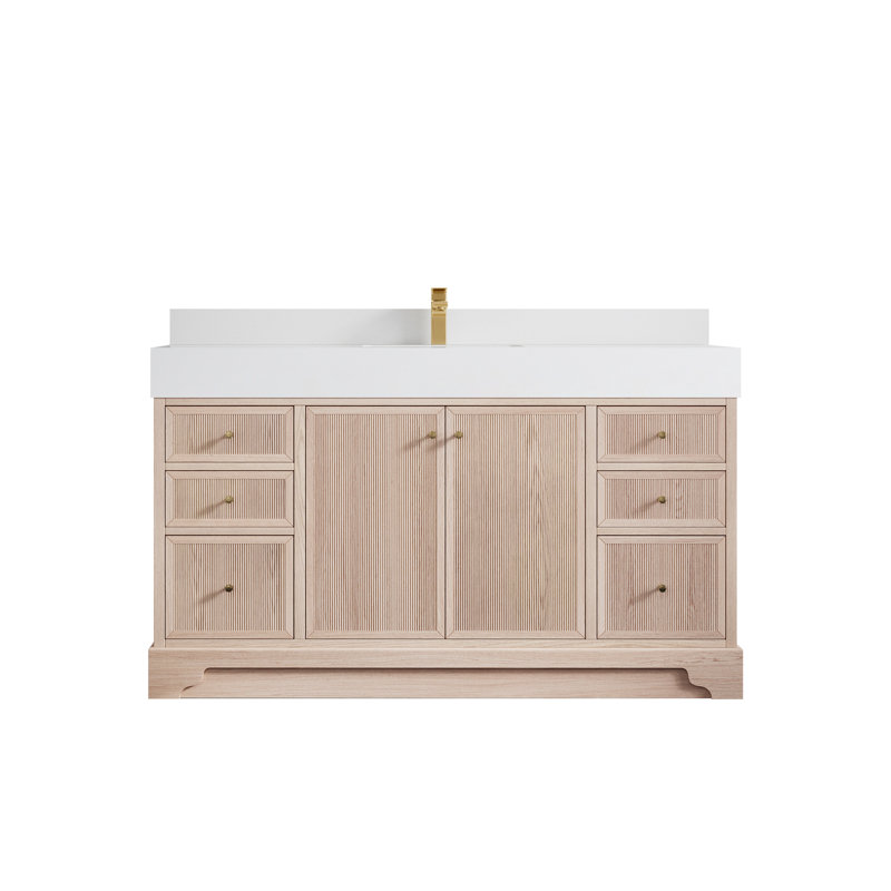 60'' Single Bathroom Vanity with Quartz Top, White