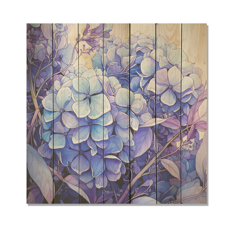 Purple Hydrangea Flowers Harmony I - Hydrangea On Wood Print, 25" H x 25" W
