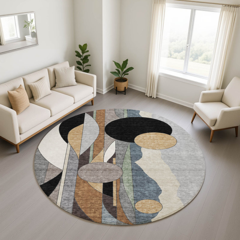 Premium Machine Washable Mayfield AMF2252 Modern Rug, Gray, 8' Round