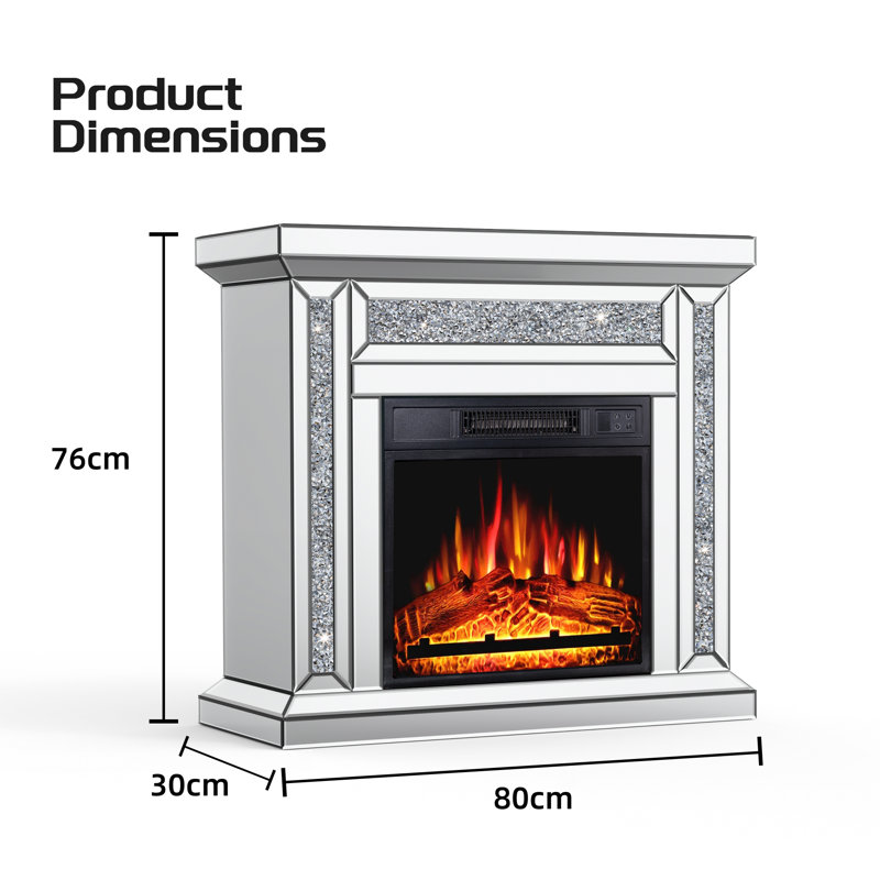 Ghita 80cm Mirrored Glass Electric Fireplace Crushed Diamond Home Decor
