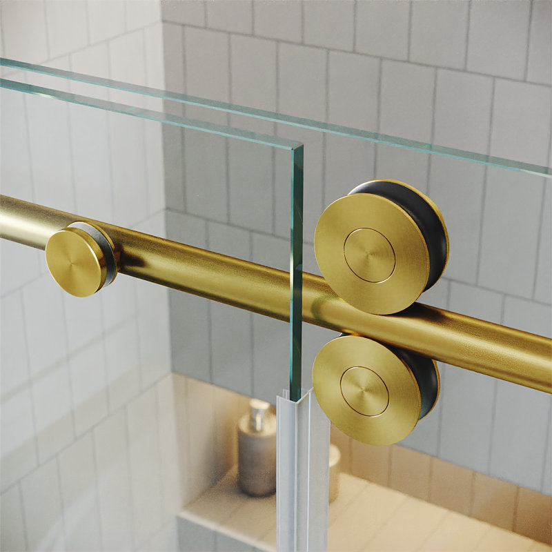 56"-60" W X 72" H Single Sliding Frameless Shower Door with Upgraded 3/8" Tempered Clear Glass, Gold