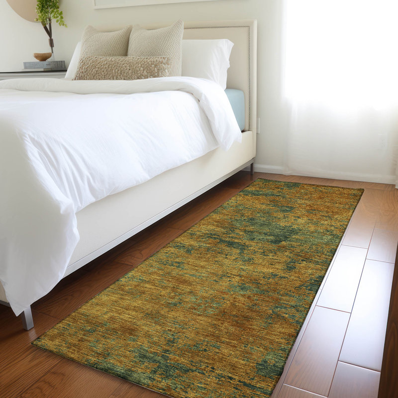 Copper Abstract Washable Synthetic Indoor/Outdoor Rug, 2'3" x 7'6"