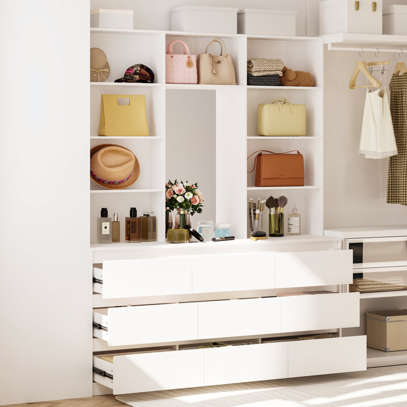 Elegant Closet System With 9 Drawers And Mirror