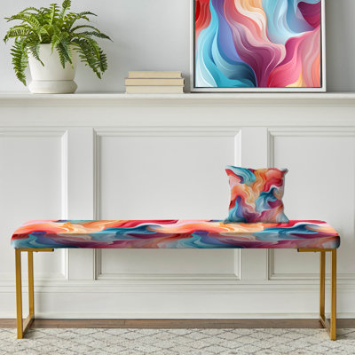 Colourful Poupart Sculpted Mirage - Abstract Upholstered Gold Bench