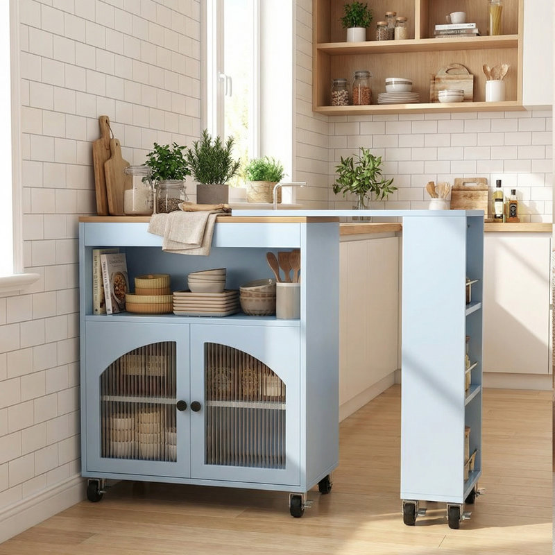 Chariot pour îlot de cuisine avec prises de courant et port USB, chariot de rangement sur roulettes avec lumières DEL et roulettes verrouillables