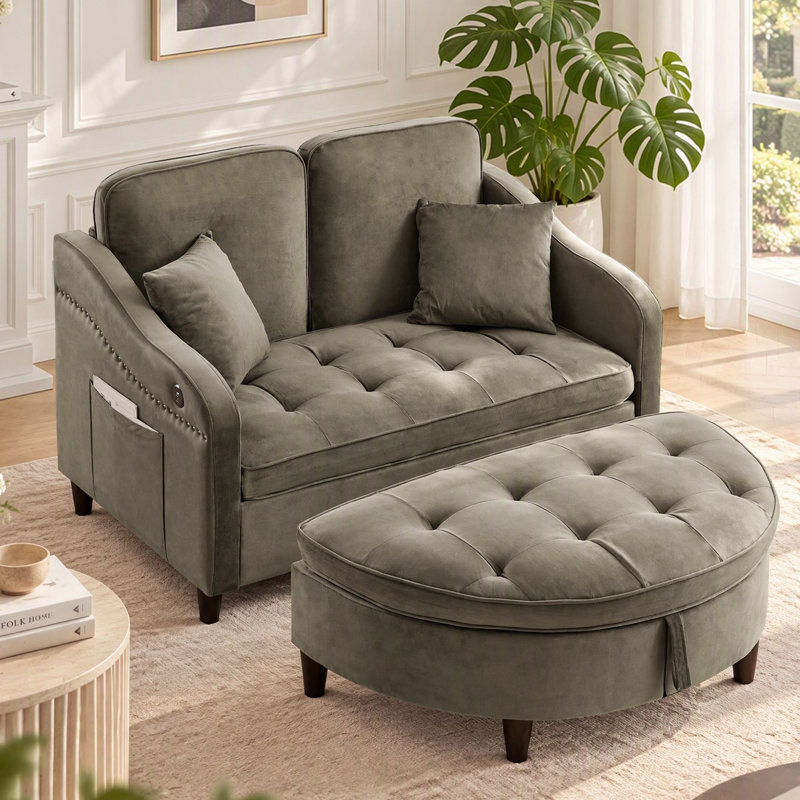 Upholstered Chenille Armchair, Brun