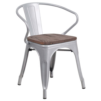 Chaise en métal Kesterson avec assise et accoudoirs en bois