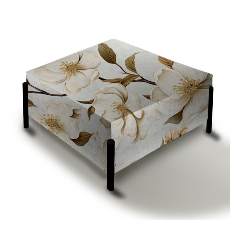 White Poppies Floral Tranquility - Grand repose-pieds carré floral