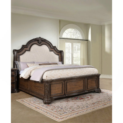 1Pc Traditional Style Fabric Upholstered Headboard Tufted Nail-Head Trim Coffee Brown Finish Formal Bedroom Furniture Formal Queen Panel Bed