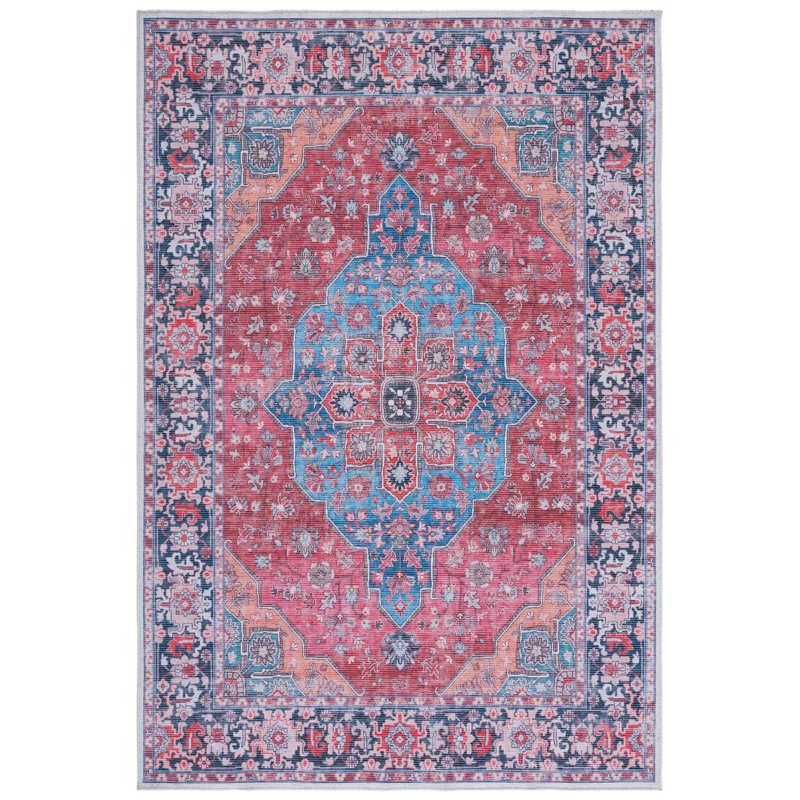 Tapis oriental bleu / rouille en coton Kingsford, Rectangle 9 pi x 12 pi