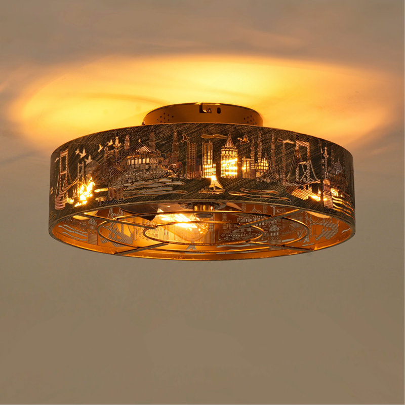 Ventilateurs de plafond de 20 po en fer avec télécommande, ventilateur encastré de ferme avec moteur réversible à 6 vitesses, pour la cuisine, la chambre à coucher - ampoules non incluses
