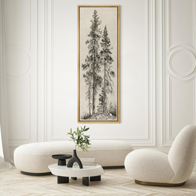 Vintage Pine Tree Drawing Classic Country Rustic Artwork - Extra Large Framed Wall Art Canvas Print