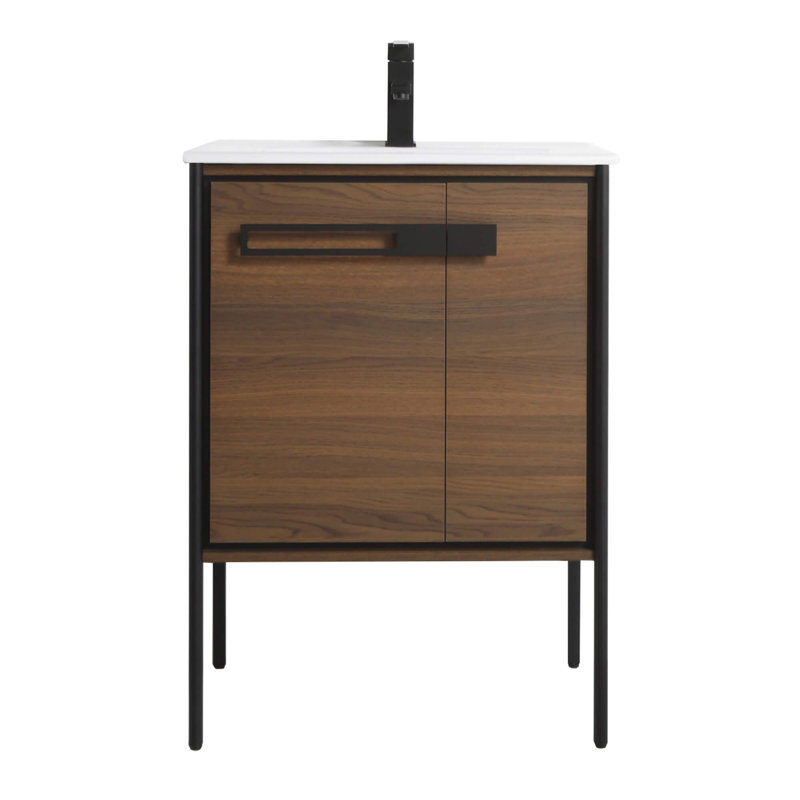 Meuble-lavabo simple 24 po, Noir mat, Noyer ébène