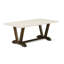 Ensemble de table moderne 7 pièces comprenant une table de salle à manger en lin blanc cassé (blanc cassé) et 6 chaises de salle à manger en tissu de lin brun avec dossier haut - finition jacobine patinée-709250271-709236824-709236826