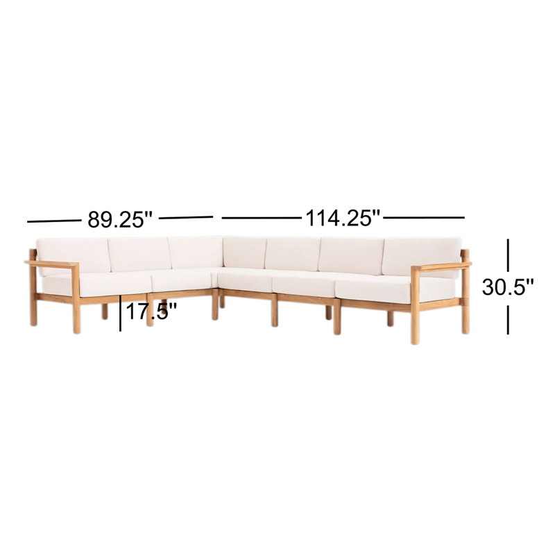 Haven 6-Piece Teak Outdoor Sectional with Sunbrella Cushions and Wooden Armrest, Sunbrella Canvas
