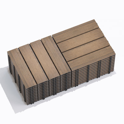 Patio Floor Tiles Pack of 11 WPC Wood-Plastic Composite Patio Deck Tiles,DIY Interlocking Decking Tiles, Court Tile, Water Resistant Indoor Outdoor,11.8x11.8in