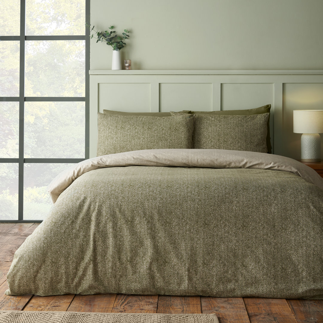 Brushed Herringbone Cotton Reversible Duvet Cover Set