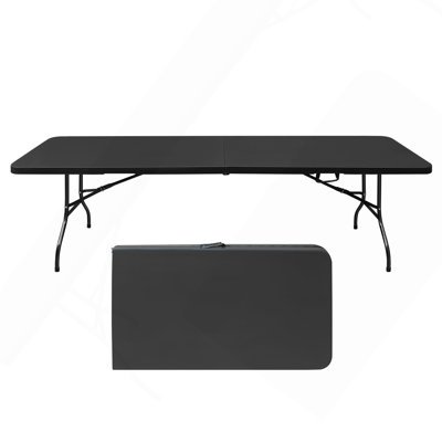 8ft Folding Table, Portable Plastic Table for Camping, Picnics, Parties, High Load Bearing Foldable Table Black
