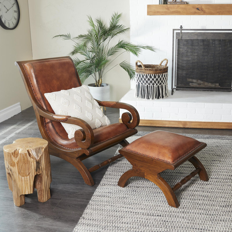 Korey 36" Wide Cowhide Armchair and Ottoman, Brown