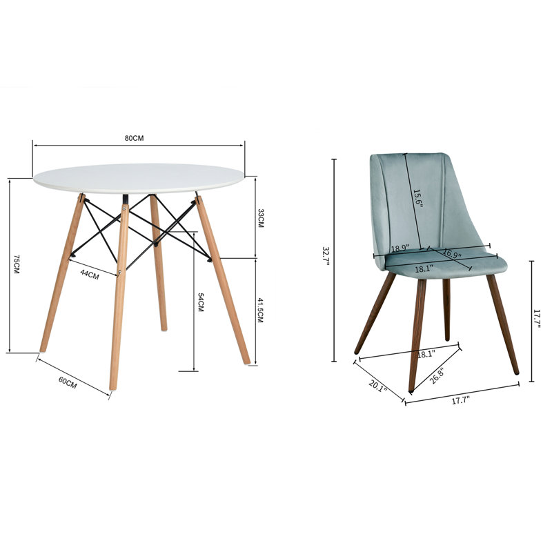 Ensemble de salle à manger 2 personnes Fredreka, Vert lac / brun foncé, Blanc, H 32,7 po x l 18,9 po x P 20,1 po