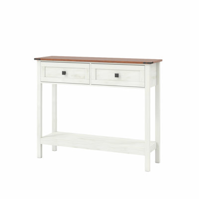 Farmhouse Style Console Table With Dual-Tone Design, 2 Drawers And Bottom Storage Shelf – Rustic Side Table For Entryway, Living Room And Hallway